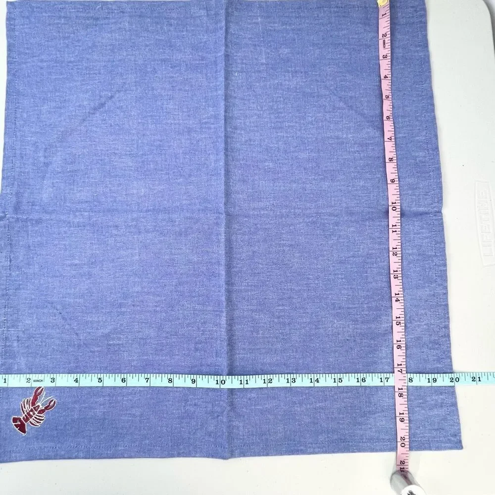 New Set of 6 Dansk Denim Lobster Embroidered Cloth Napkins